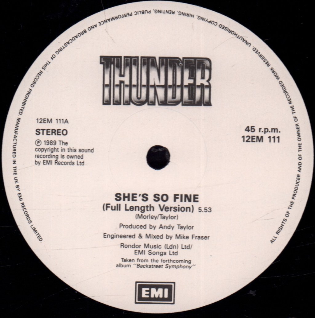 Thunder - She's So Fine - 12 Inch