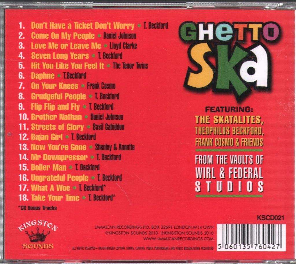 Various Artists - Ghetto Ska - From The Vaults Of Wirl & Federal Studios - Cd