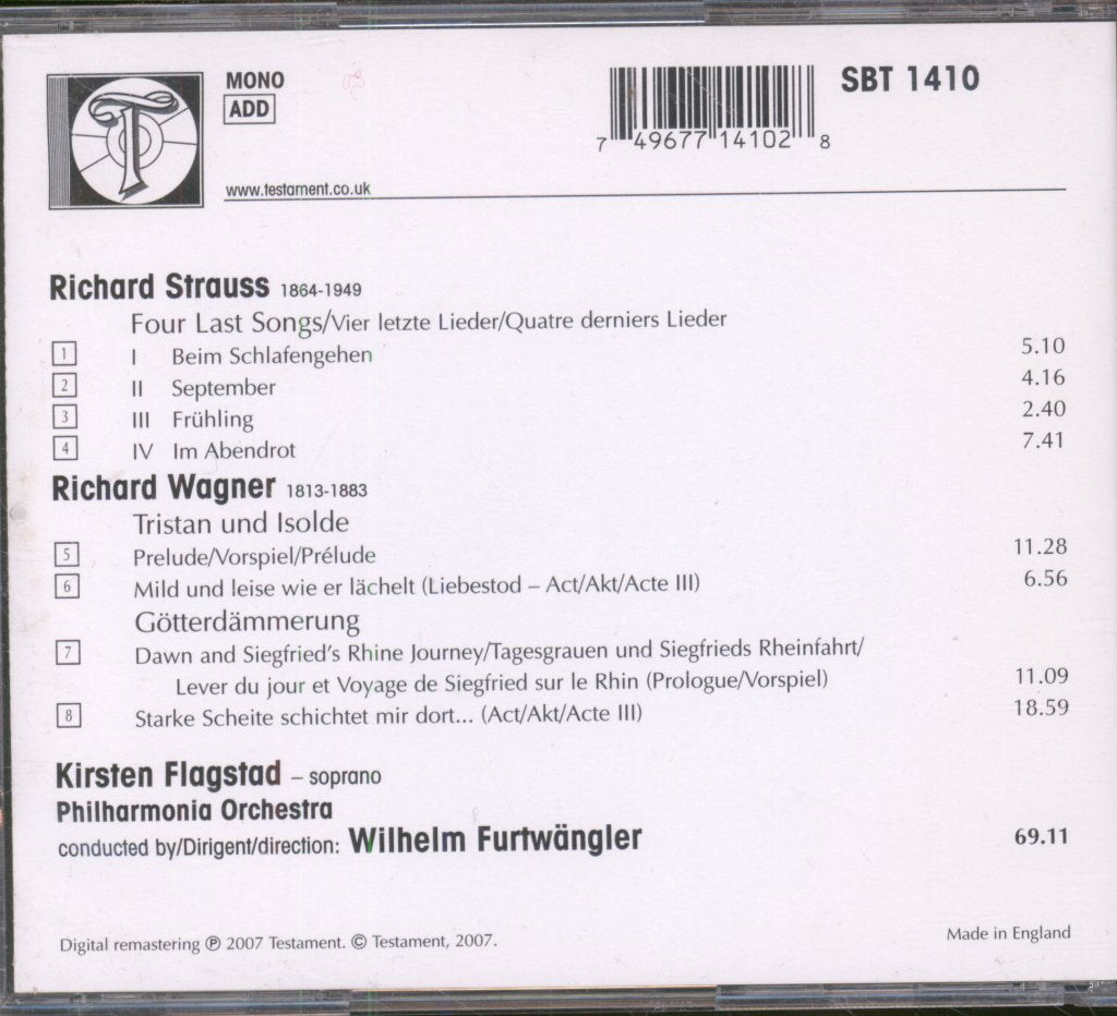 Wilhelm Furtwängler, Philharmonia Orchestra - Four Last Songs (World Première) / Tristan Und Isolde · Götterdämmerung (excerpts) - Cd