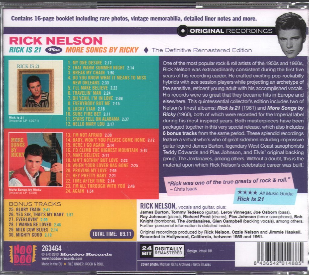 Rick Nelson - Rick Is 21 + More Songs By Ricky - Cd