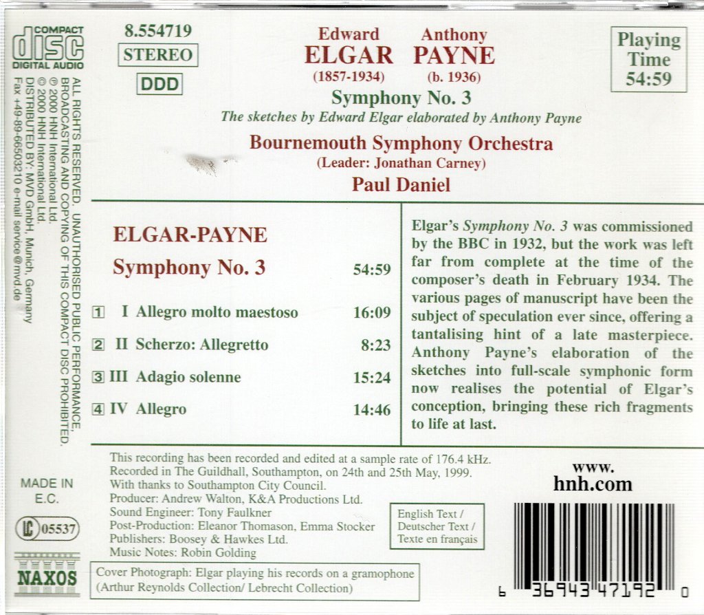 Sir Edward Elgar - Sketches For Symphony No. 3 - Cd