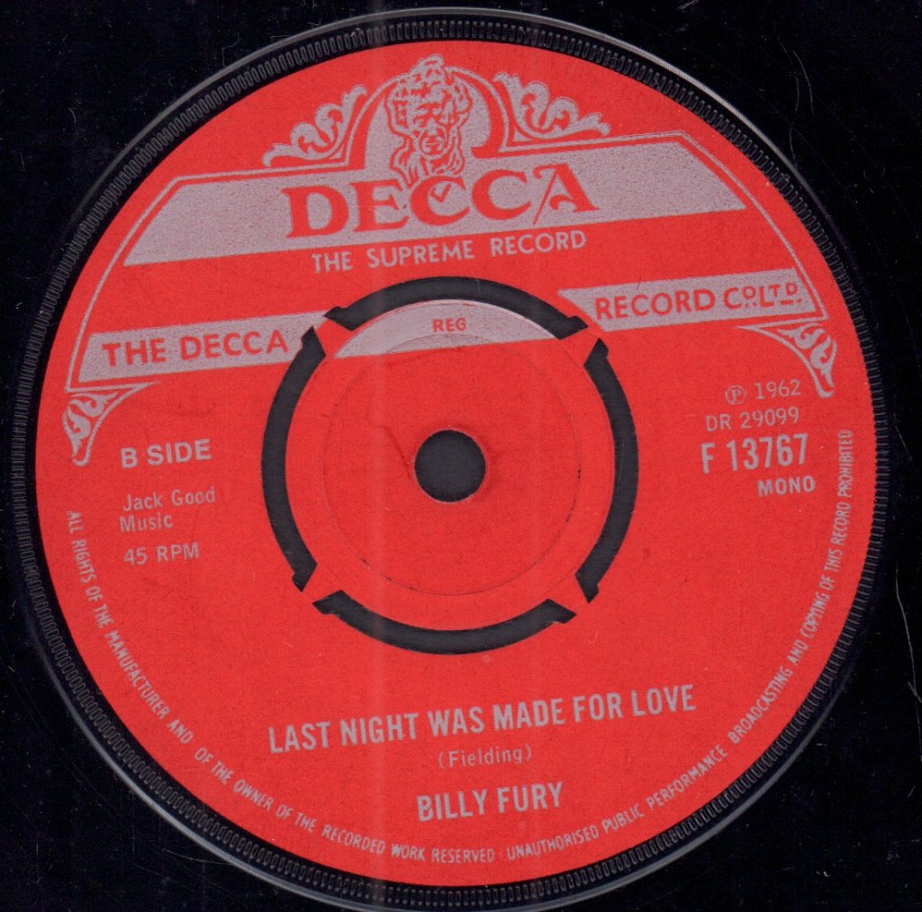 Billy Fury - Jealousy - 7 Inch