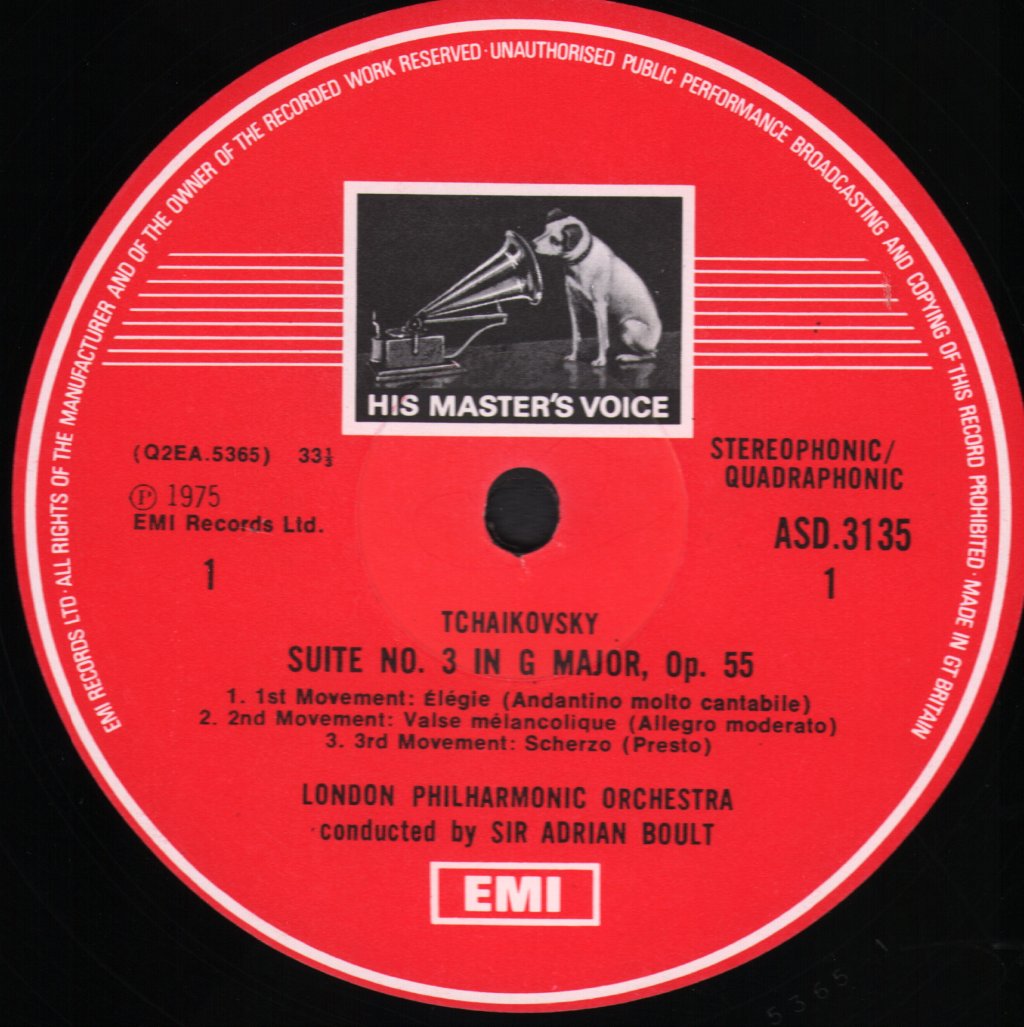Sir Adrian Boult / London Philharmonic Orchestra - Tchaikovsky Suite No. 3 - Lp