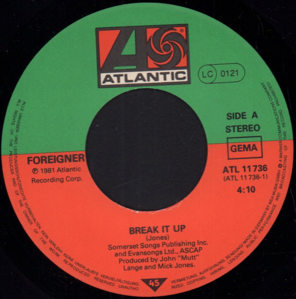 Foreigner - Break It Up - 7 Inch
