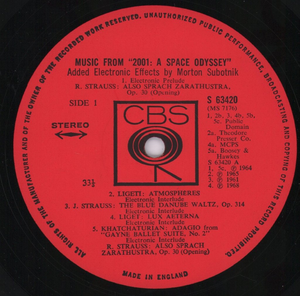 Eugene Ormandy / Philadelphia Orchestra / Leonard Bernstein / New York Philharmonic - Perform Selections From - 2001 - A Space Odyssey / Music From Blomdahl's Opera - Anaria - An Epic Of Space Flight In 2038 A.D. - Lp