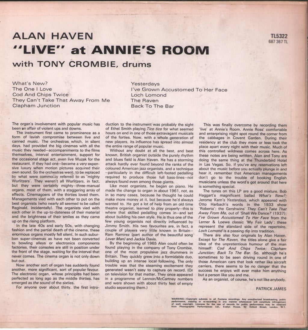 Alan Haven - Live At Annie's Room - Lp