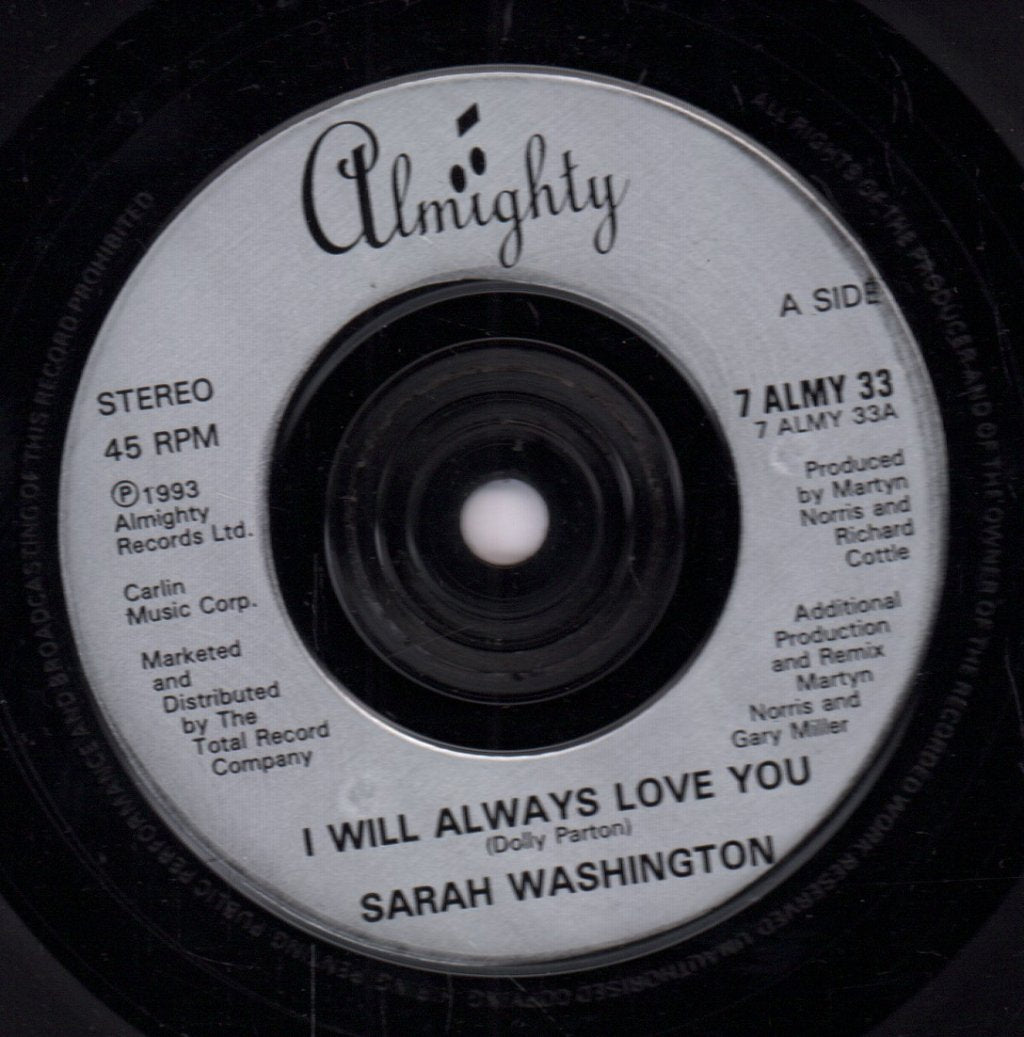 Sarah Washington - I Will Always Love You - 7 Inch