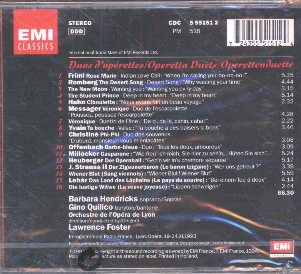 Barbara Hendricks, Gino Quilico, Orchestre De L'Opéra De Lyon, Lawrence Foster - Duos D'Opérettes - Cd