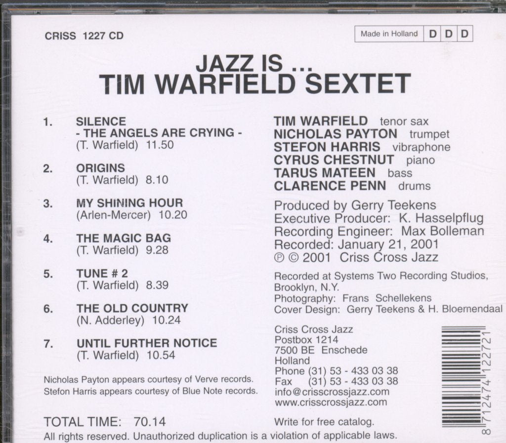 Tim Warfield Sextet - Jazz Is... - Cd