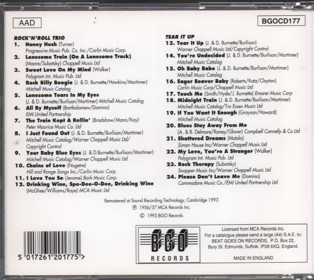 Johnny Burnette - Rock 'N' Roll Trio/Tear It Up - Cd