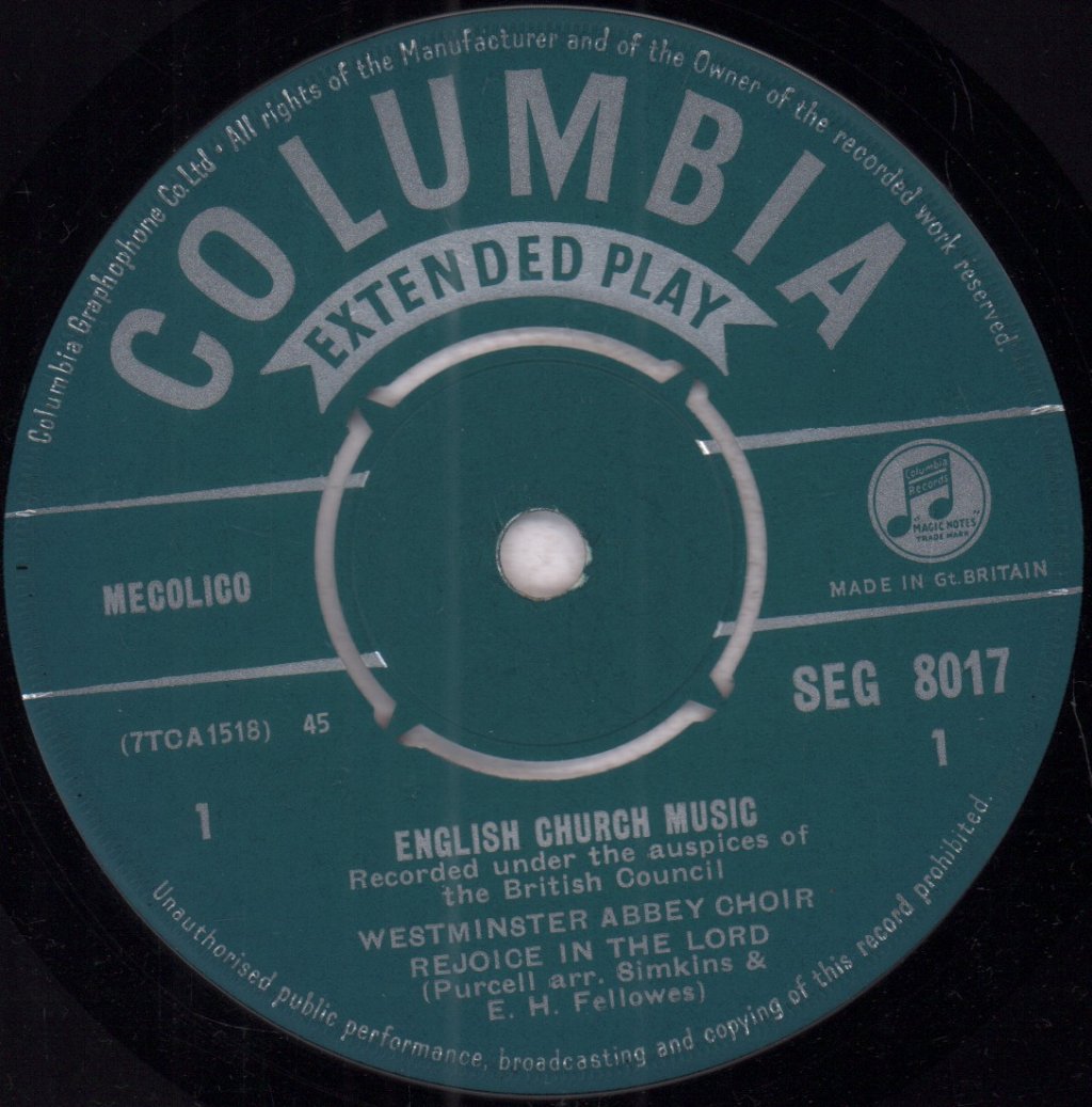 Choir Of Westminster Abbey - English Church Music - 7 Inch