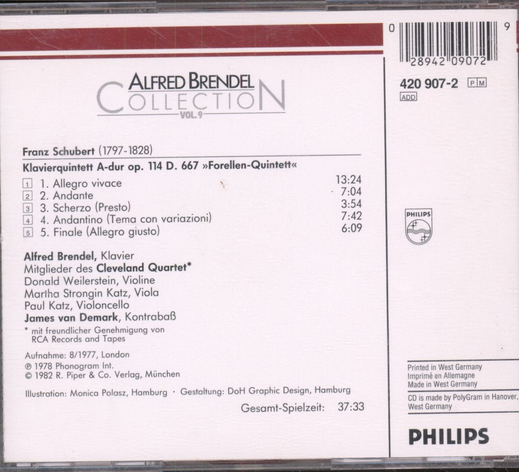 Alfred Brendel, Cleveland Quartet · James Van Demark - Schubert - Forellenquintett Op. 114 - Cd