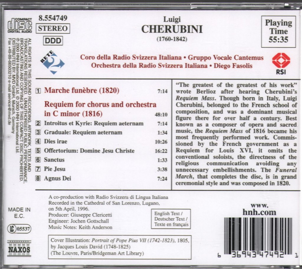 Luigi Cherubini - Requiem / Marche Funèbre - Cd