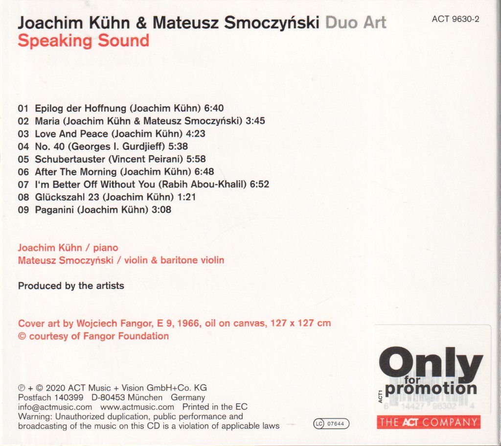 Joachim Kühn & Mateusz Smoczyński - Speaking Sound - Cd