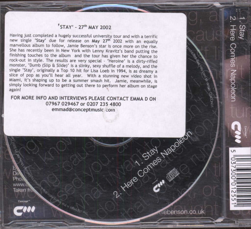 Jamie Benson - Stay - Cd