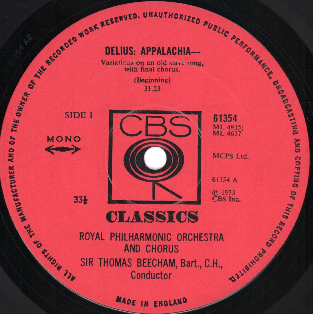 Sir Thomas Beecham / Royal Philharmonic Orchestra And Chorus - Delius - Appalachia / North Country Sketches - Lp