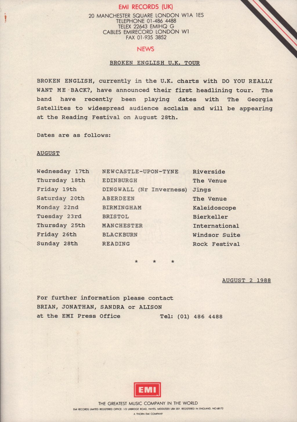 Broken English - Uk Tour - Press Release