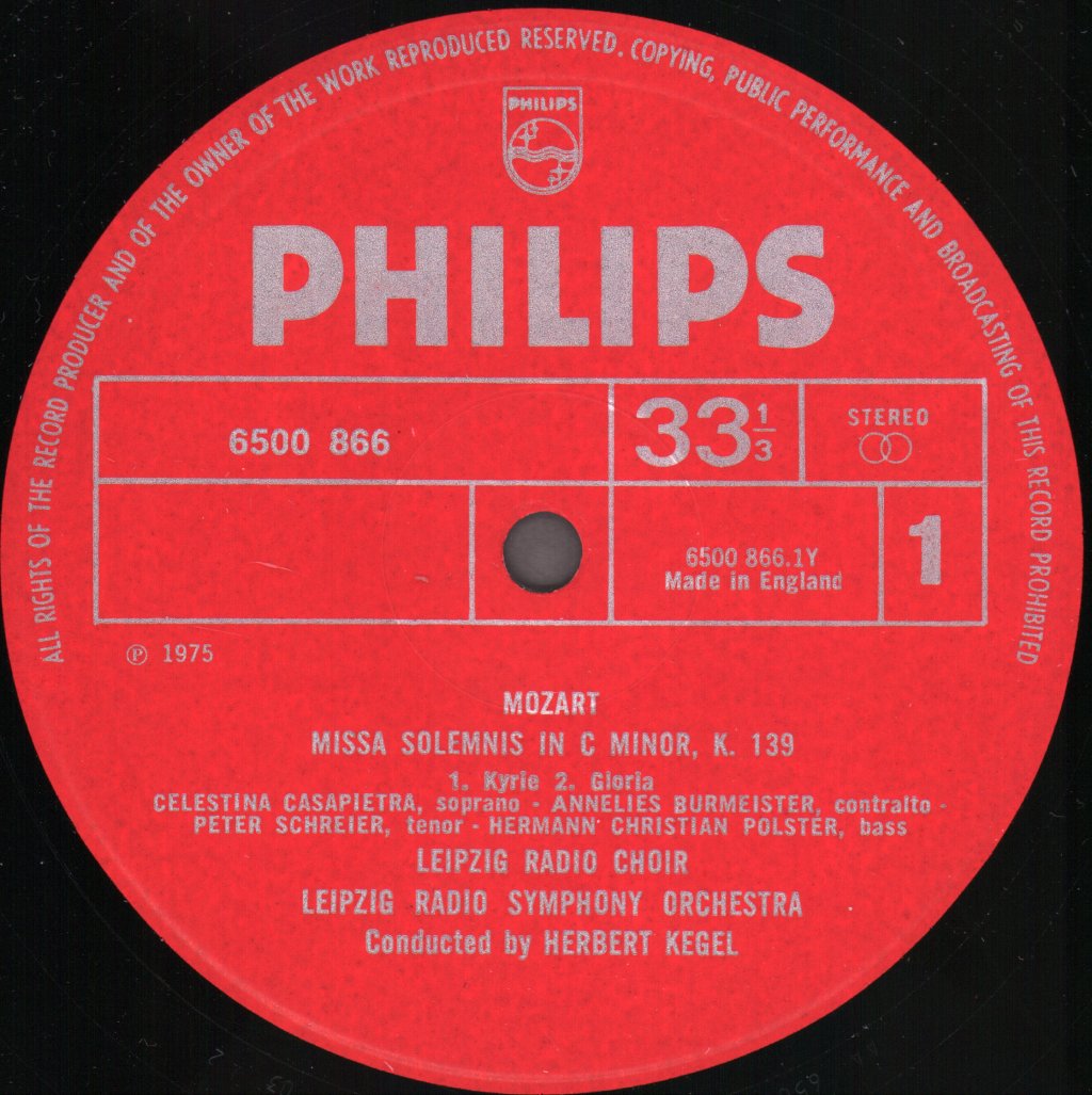 Radio Chorus and Radio Symphony Orchestra Leipzig / Herbert Kegel - Mozart - Missa Solemnis KV 139 - Lp