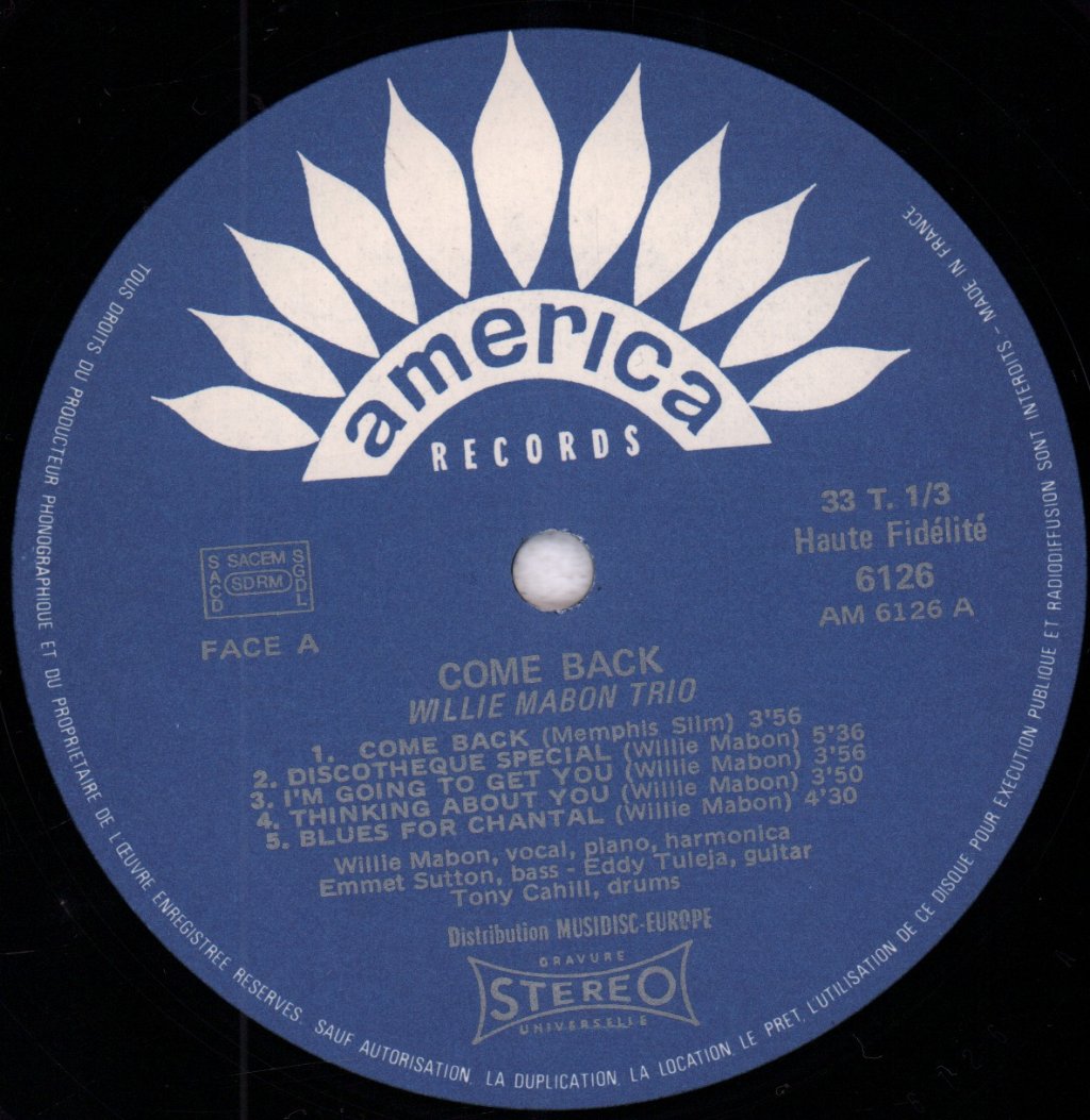 Willie Mabon - Come Back - Lp