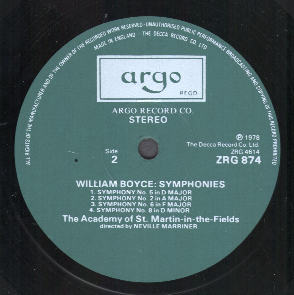 Neville Marriner / Academy Of St.Martin-In-The-Fields - William Boyce Symphonies 1-8 - Lp
