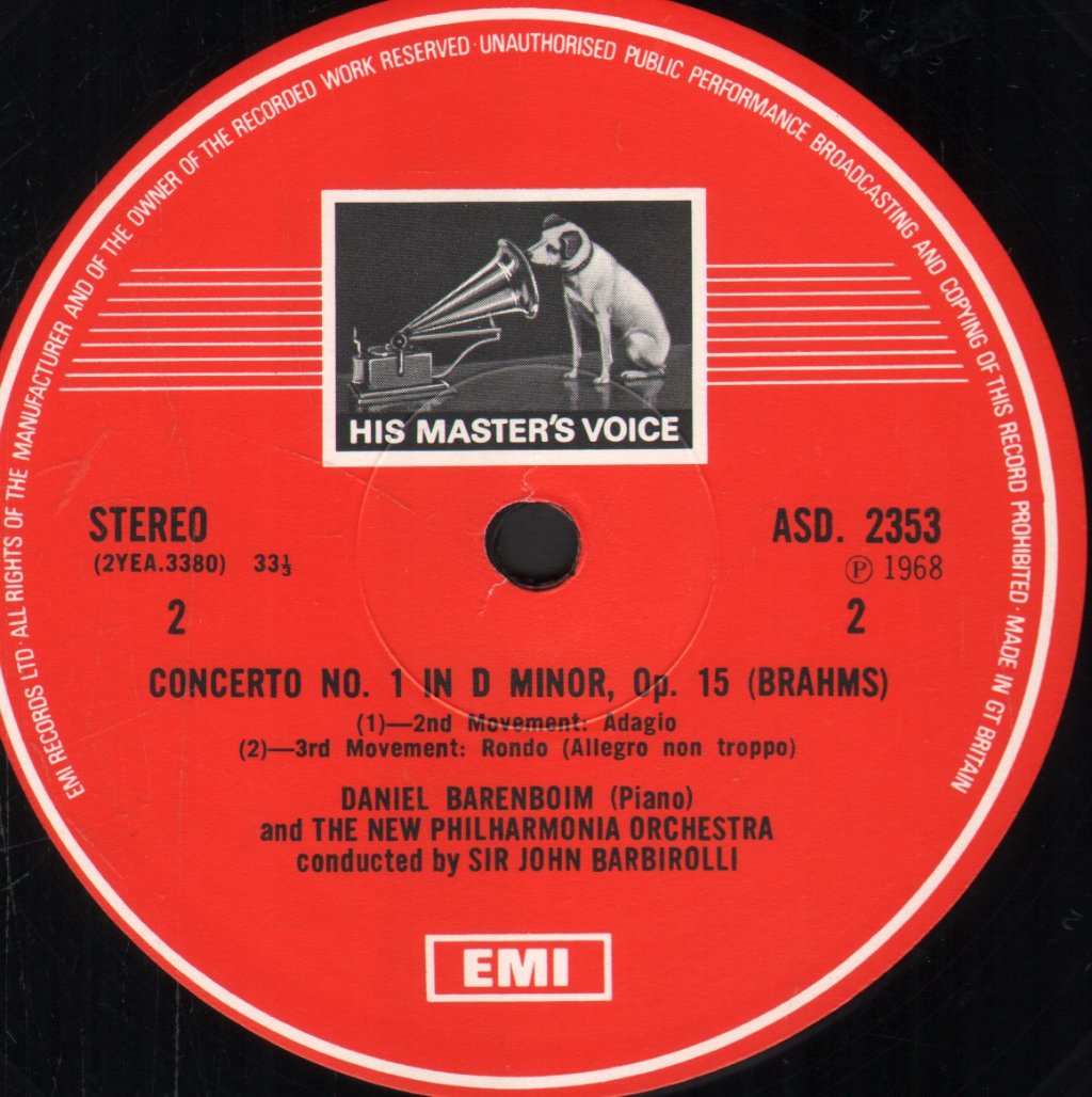 Daniel Barenboim / Sir John Barbirolli / New Philharmonia Orchestra - Brahms Piano Concerto No.1 In D Minor - Lp