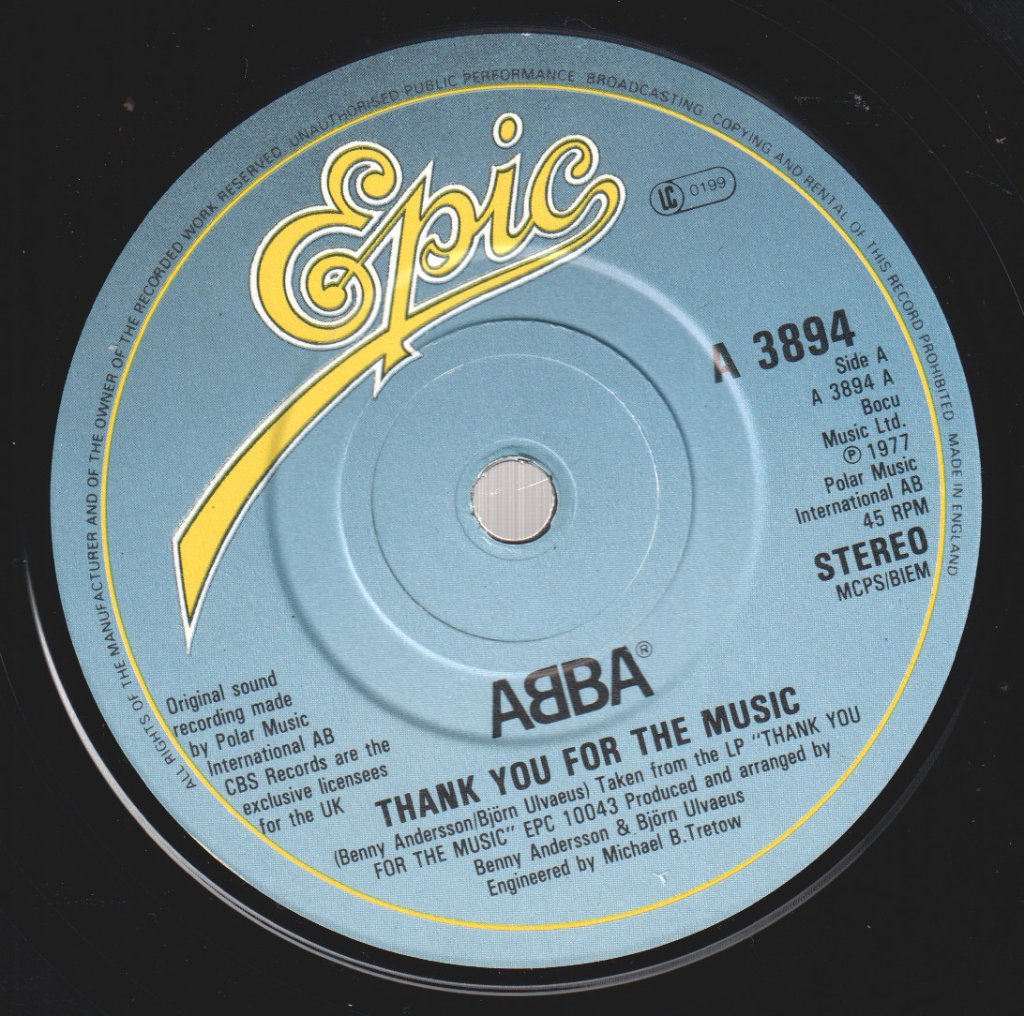 ABBA - Thank You For The Music - 7 Inch