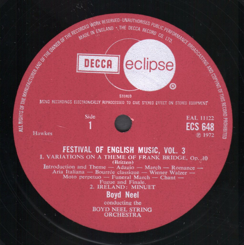 Boyd Neel String Orchestra / Boyd Neel - Festival Of English Music, Vol. 3 - Lp