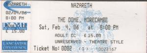Nazareth - Morecambe Dome 4Th February 2006 - Ticket