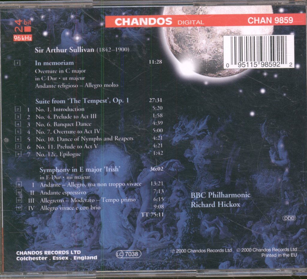 BBC Philharmonic, Richard Hickox - Sir Arthur Sullivan - Symphony In E Major 'Irish', Overture: In Memoriam, Suite From 'The Tempest' - Cd