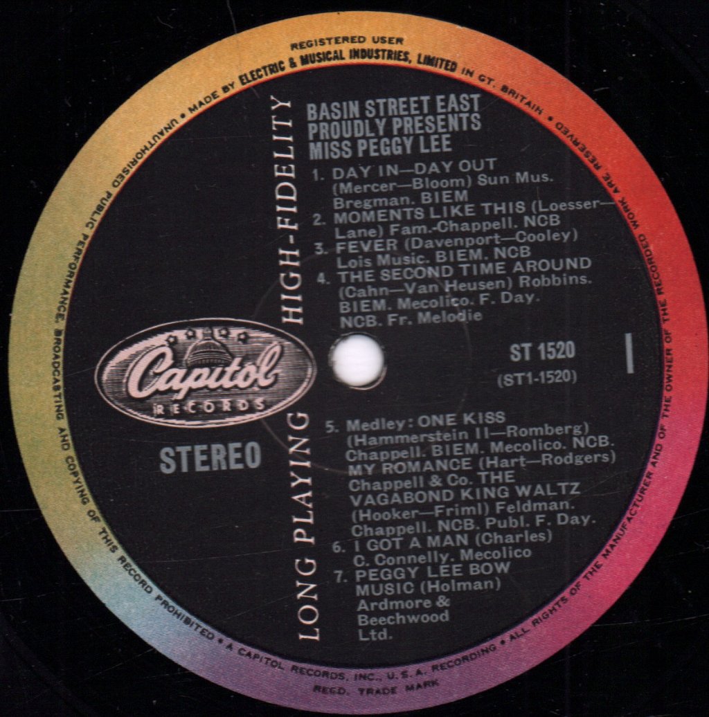 Peggy Lee - Peggy Lee At Basin Street East - Lp