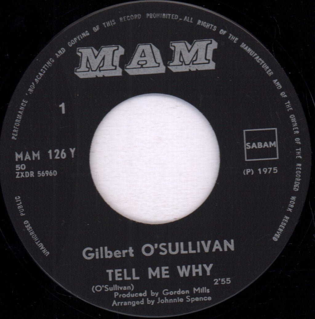 Gilbert O'Sullivan - Tell Me Why - 7 Inch