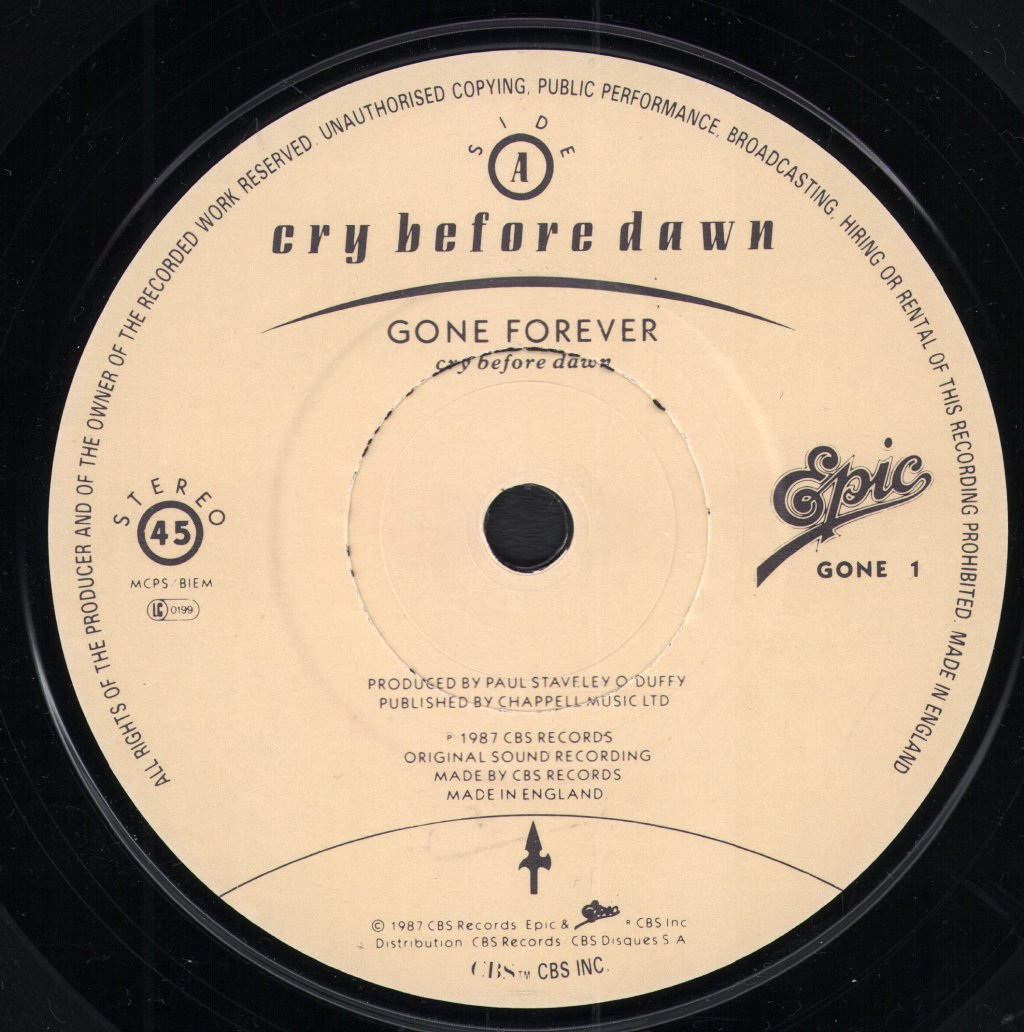 Cry Before Dawn - Gone Forever - 7 Inch