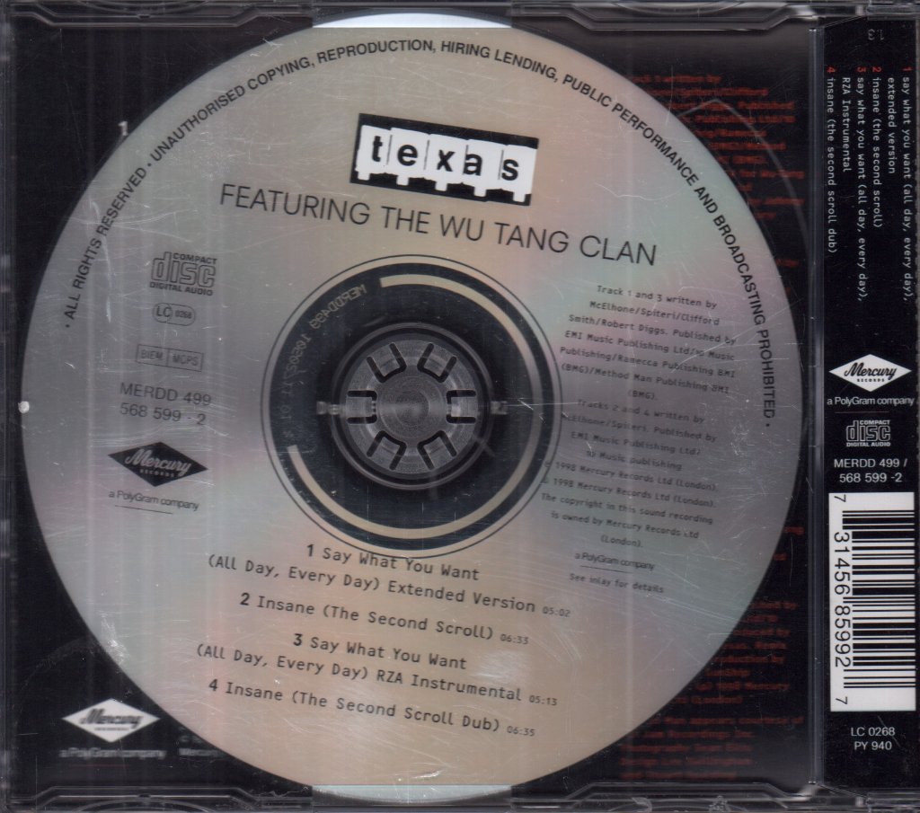 Texas Featuring The Wu Tang Clan - Say What You Want - Cd
