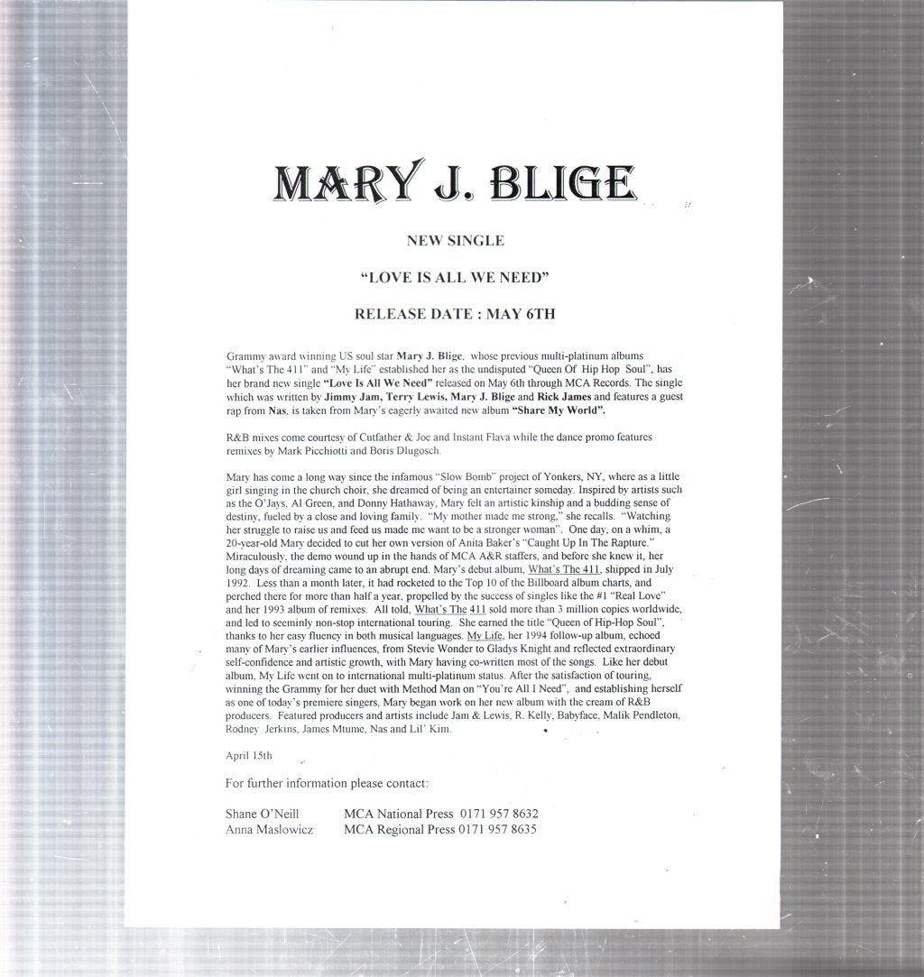 Mary J Blige - Love Is All We Need - 12 Inch