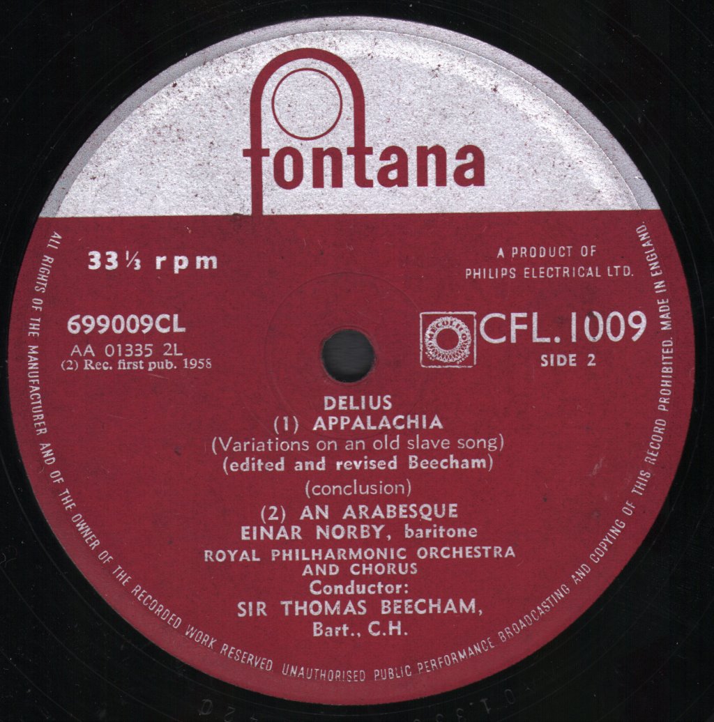 Sir Thomas Beecham / Royal Philharmonic Orchestra / Einar Norby - Delius - Appalachia / An Arabesque - Lp