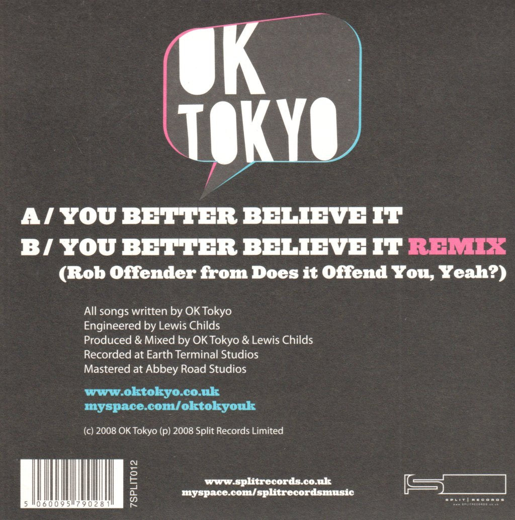 ok tokyo - You Better Believe It - 7 Inch
