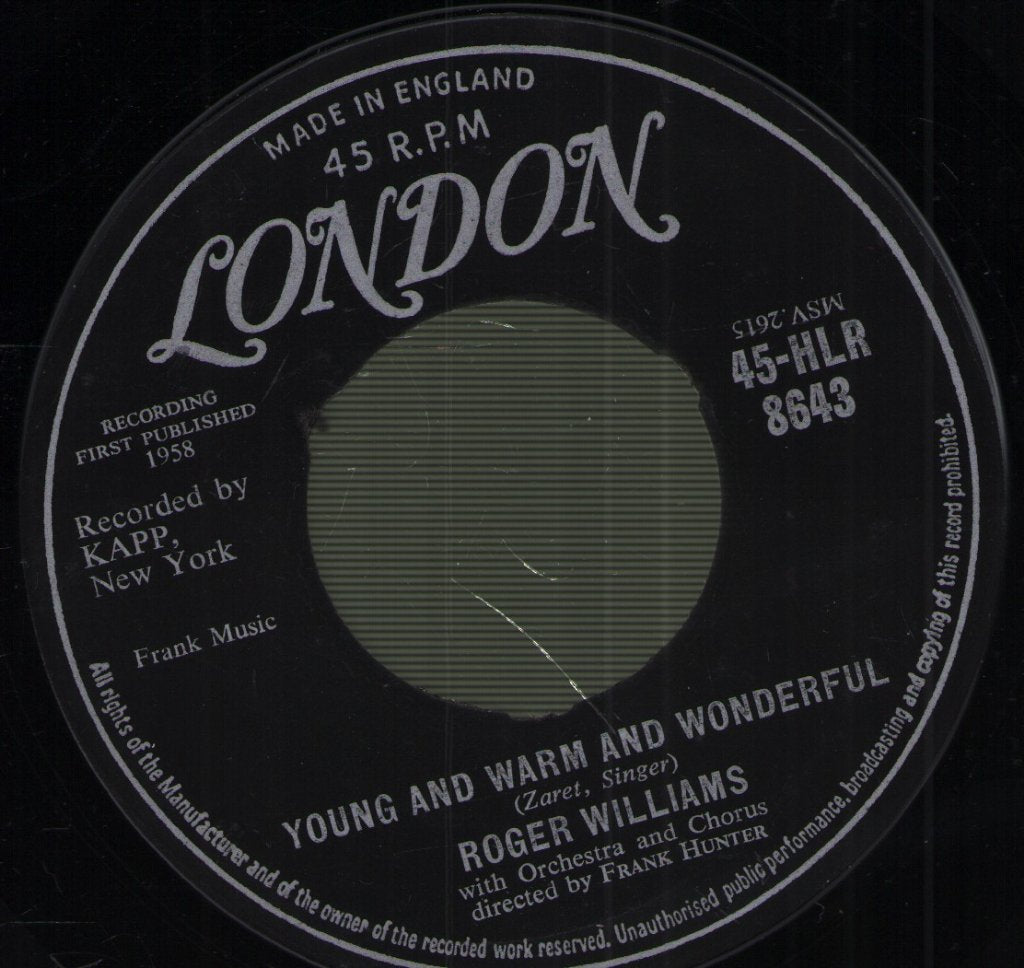 Roger Williams - Indiscreet / Young And Warm And Wonderful - 7 Inch