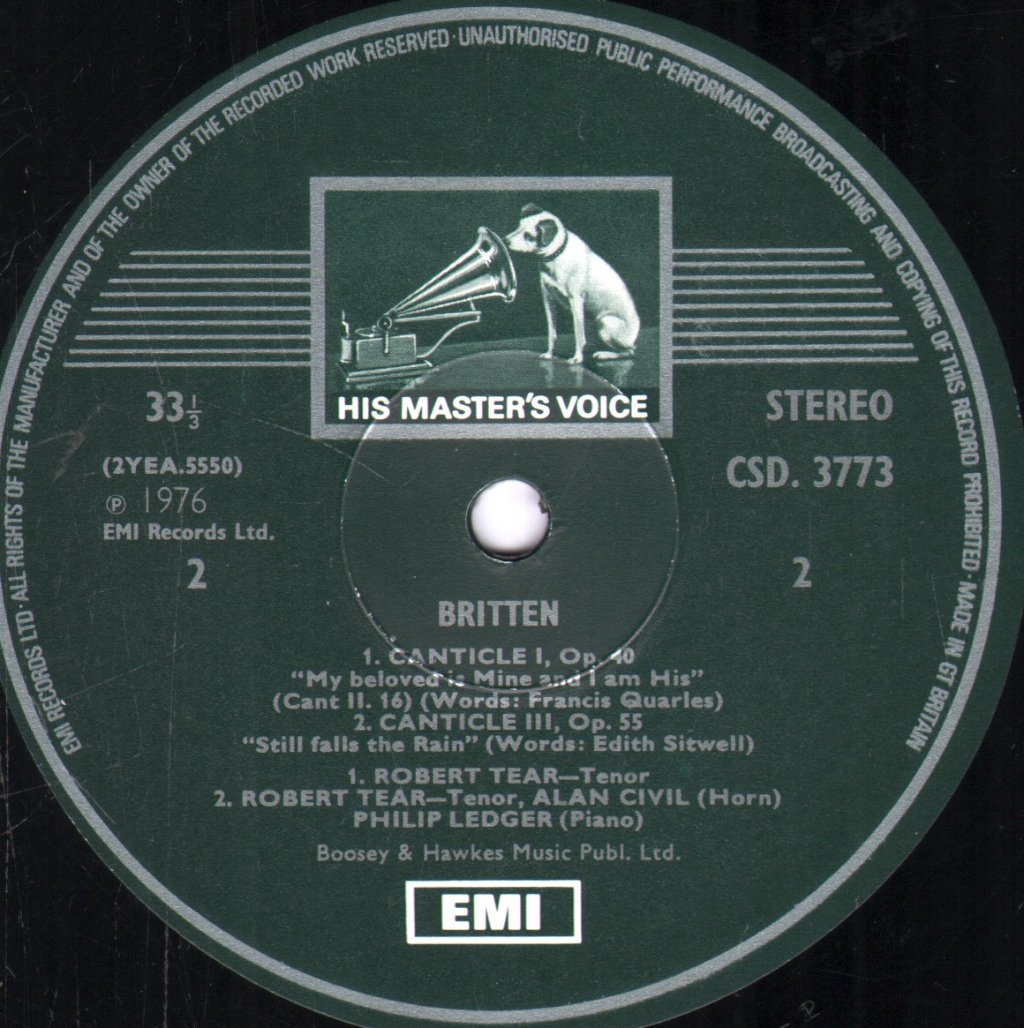 Robert Tear / James Bowman / Alan Civil / Philip Ledger - Britten - Canticles - Lp