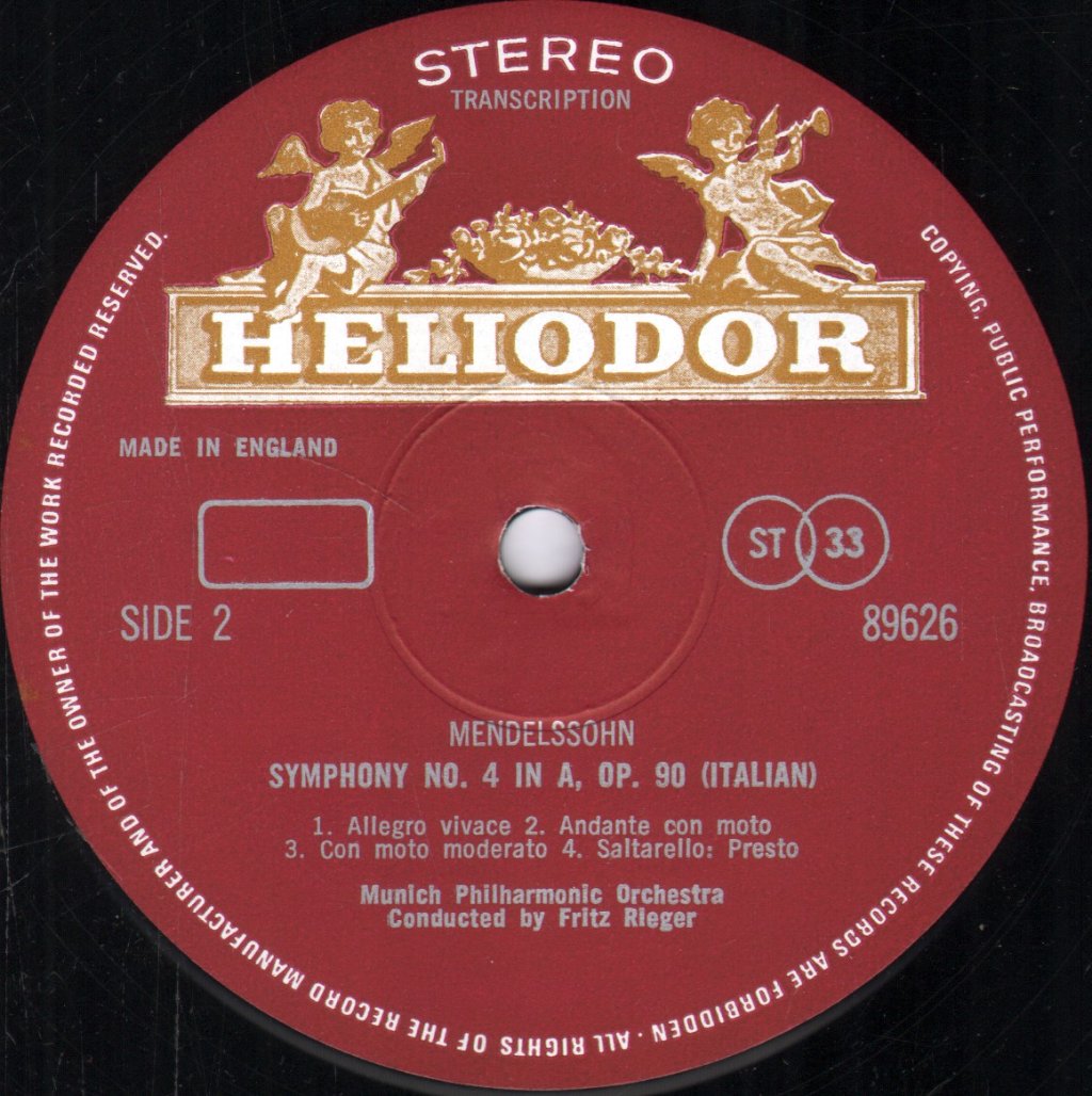 Berlin Philharmonic / Munich Philharmonic / Ferdinand Leitner / Fritz Rieger - Schumann - Rheinische Symphonie / Mendelssohn-Bartholdy - Italienische Symphonie - Lp