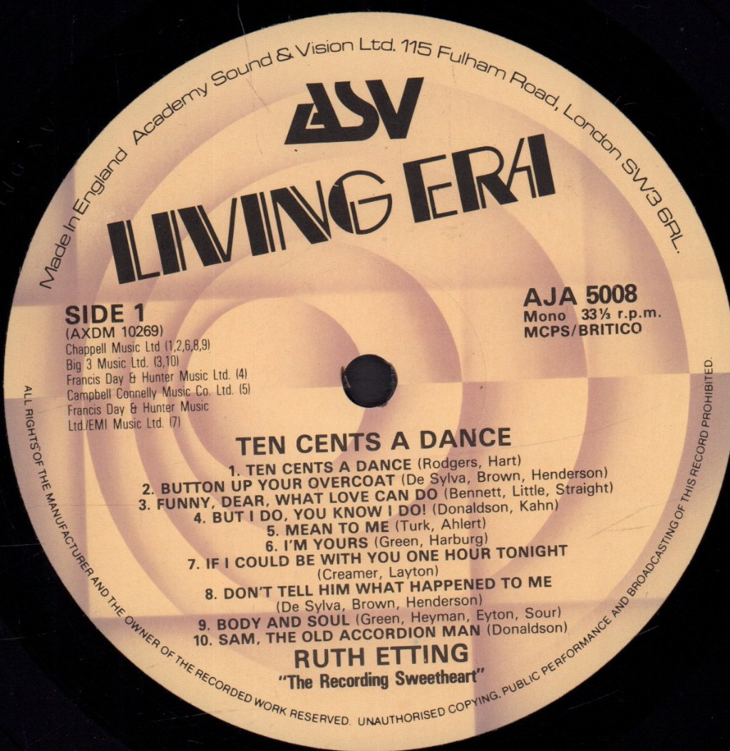 Ruth Etting - Ten Cents A Dance - Lp