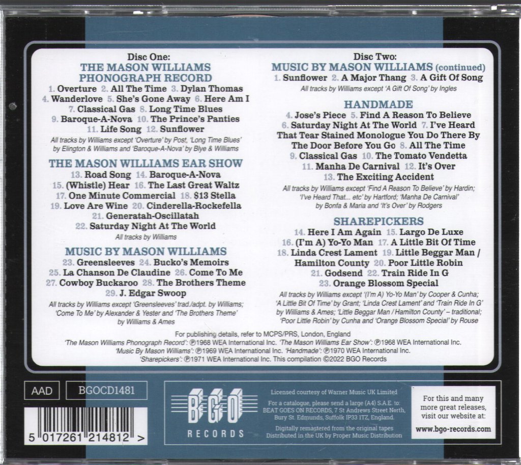 Mason Williams - Mason Williams Phonograph Record / The Mason Williams Ear Show / Music By Mason Williams / Hand Made / Sharepickers - Double Cd