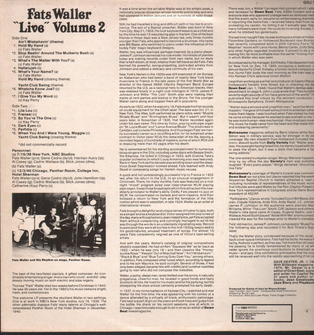 Fats Waller - "Live" Volume Two - Lp