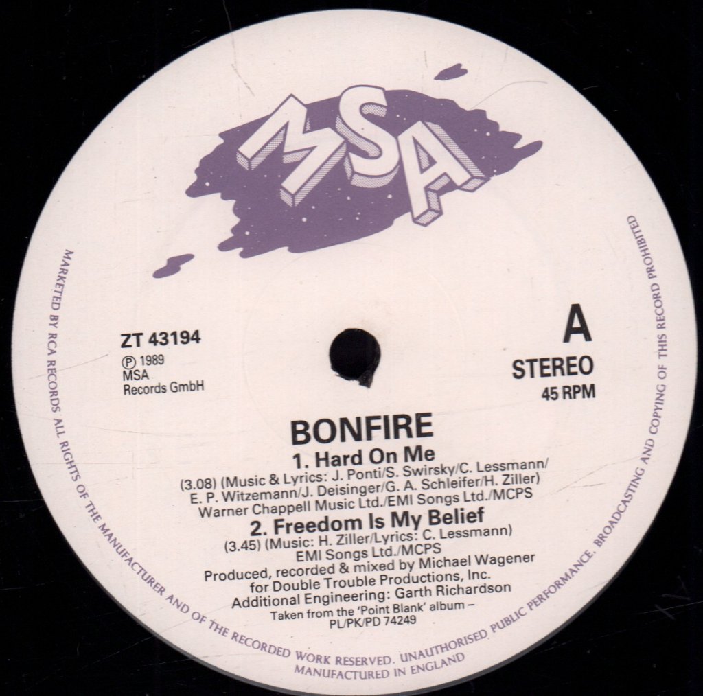 Bonfire - Hard On Me - 12 Inch