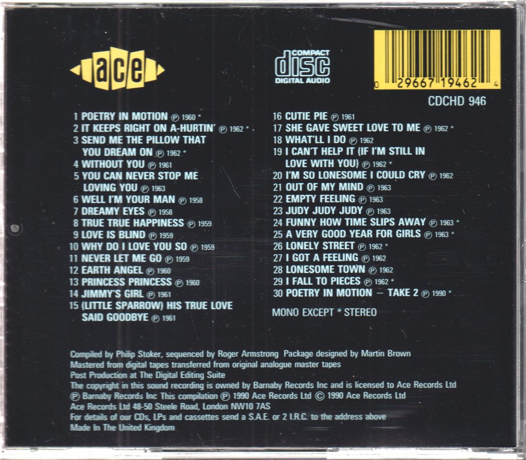 Johnny Tillotson - All His Early Hits - And More!!!! - Cd