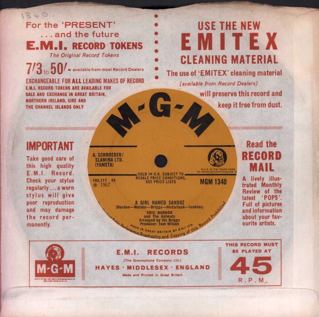 Eric Burdon And The Animals - A Girl Named Sandoz - 7 Inch