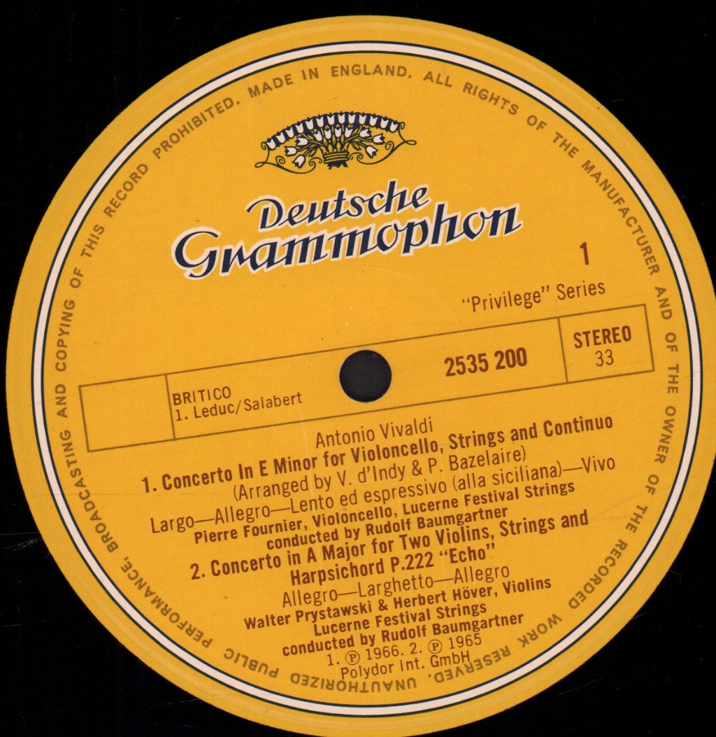Antonio Vivaldi - Concertos Including The E Minor Cello Concerto - Lp