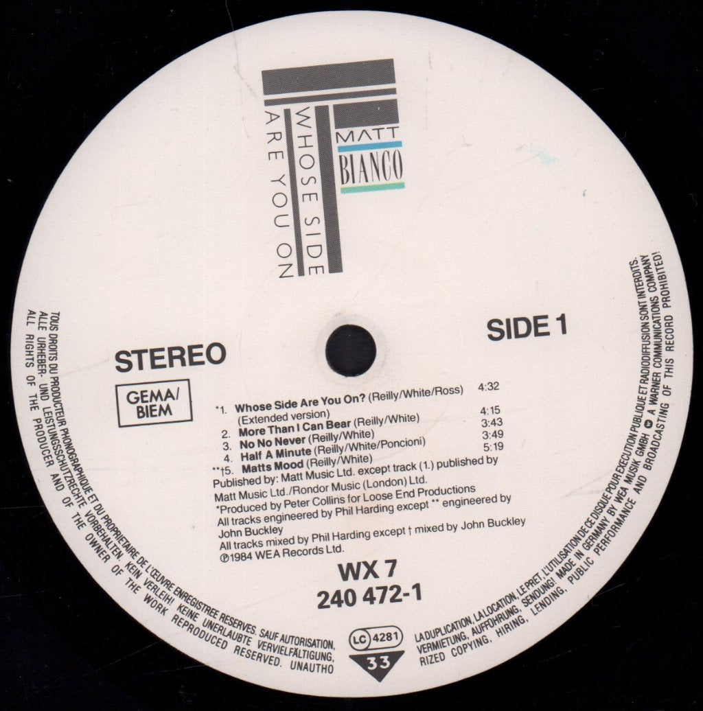 Matt Bianco - Whose Side Are You On - Lp
