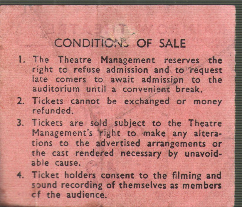 Sham 69 - Rainbow Theatre, Finsbury Park, 28th July 1979 - Ticket