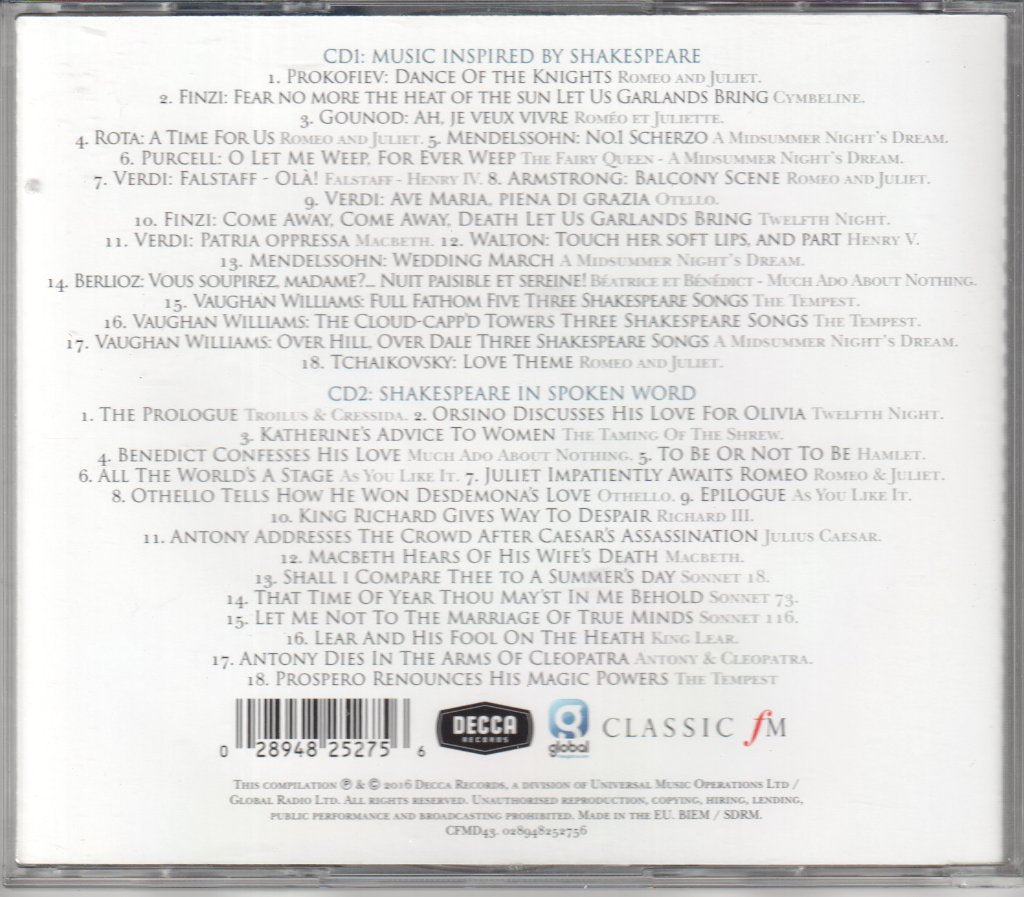 Various Artists - Shakespeare In Music & Words - Double Cd