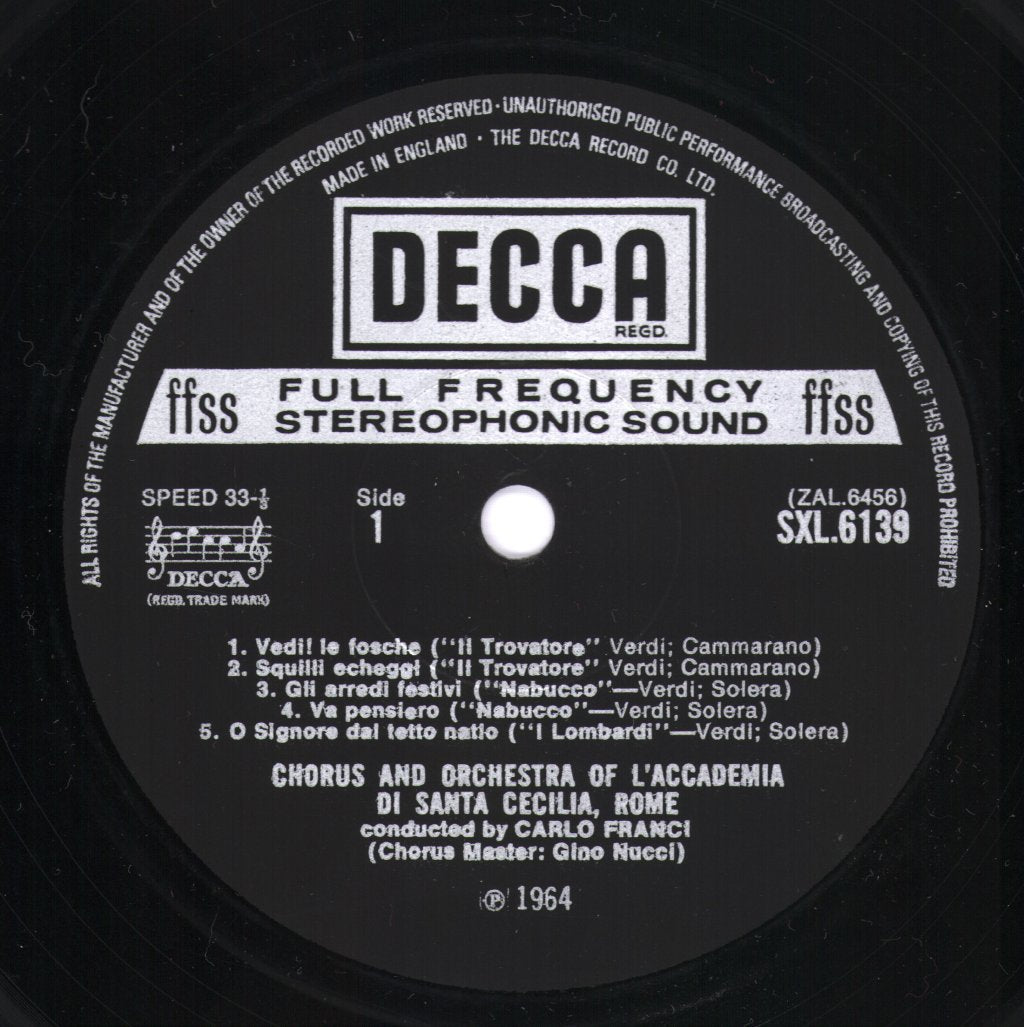 Chorus And Orchestra Of The Accademia di Santa Cecilia, Rome / Carlo Franci - Verdi Choruses - Lp